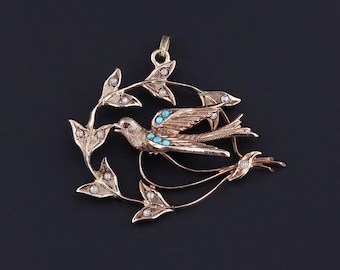 Antique Swallow Bird Pendant of 9ct Gold