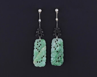 Vintage Jadeite Jade Earrings of 14k Gold and Platinum