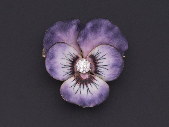 Purple Pansy Brooch or Pendant | Antique Enamel Fl