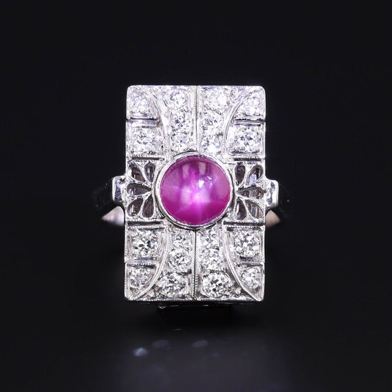 Vintage 14K Gold Rose Blossom Ring with Pink Linde Star Sapphire