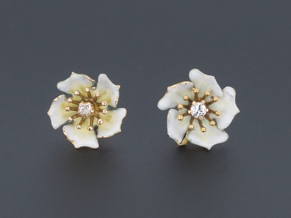 Flower Earrings | White Enamel Flower Earrings | A