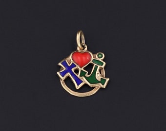 Vintage Faith Hope and Charity Charm of 14k Gold
