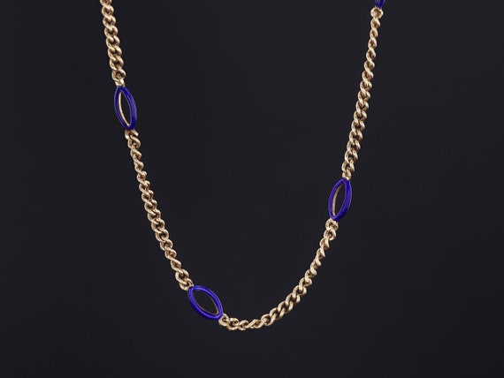 Vintage Blue Enamel 14k Gold Chain - image 3