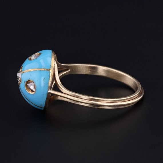 Antique Turquoise Enamel Conversion Ring of 14k G… - image 3