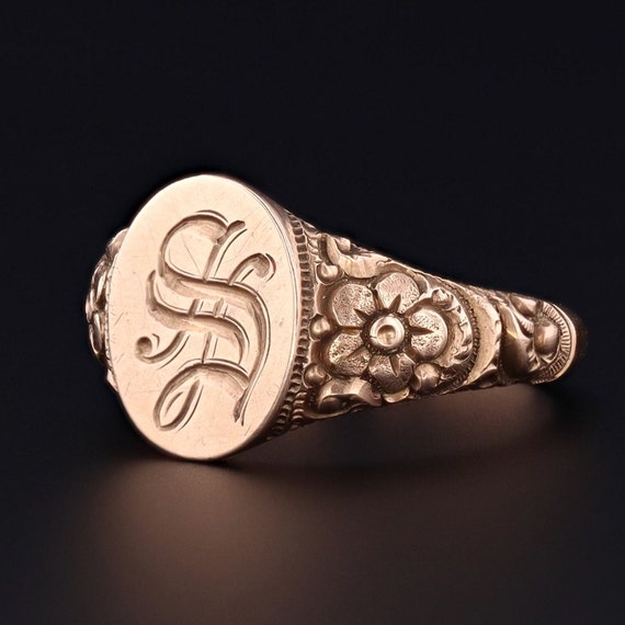 Antique Signet Ring | Letter S Initial Ring | 10k