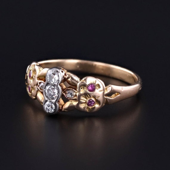 Antique Ruby and Diamond Ring of 18k Gold - image 2