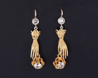 Antique Diamond Hand Earrings of 14k and 18k Gold