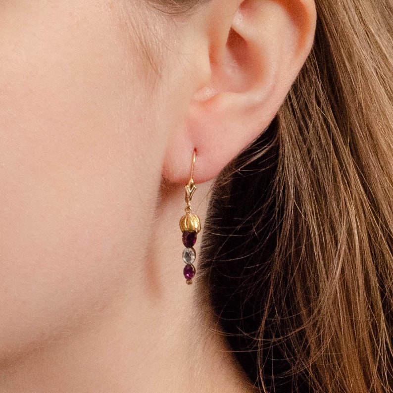 Antique Garnet and Rock Crystal Conversion Earrings of 14k Gold image 5