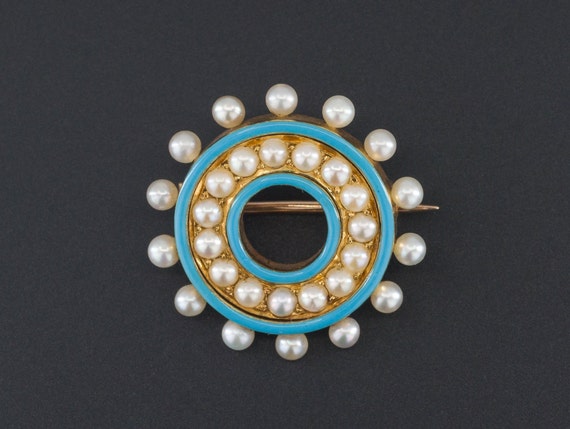 Antique Pearl & Enamel Brooch | 14k Gold Brooch |