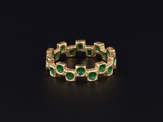 Vintage Green Enamel Plique a Jour Ring of 18k Go… - image 2