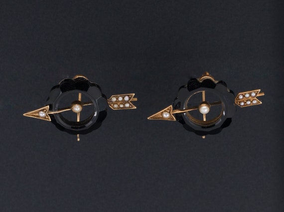 Antique Onyx Arrow Earrings | 14k Gold Earrings |