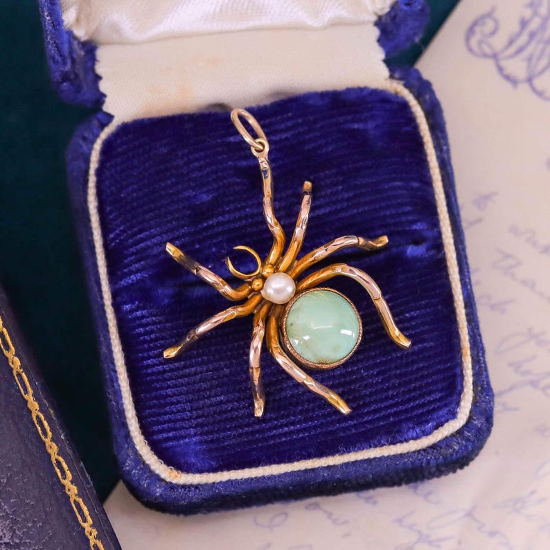 Vintage Turquoise Spider Pendant of 9k Gold