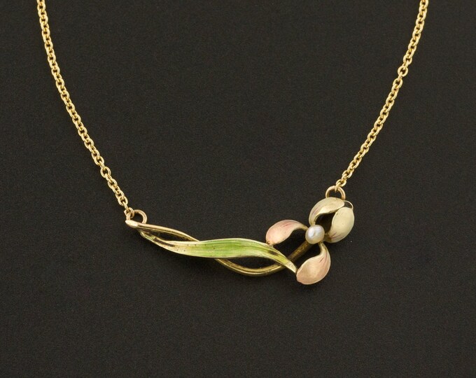 Iris Necklace Enamel Flower Necklace 14k Gold Necklace Etsy