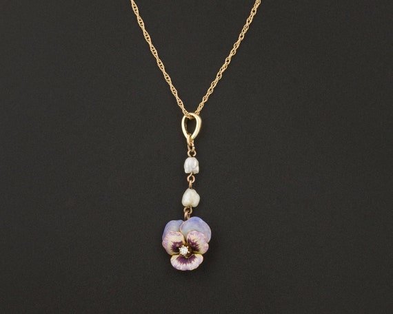 Antique Pansy Necklace | Diamond Pansy with Pearl