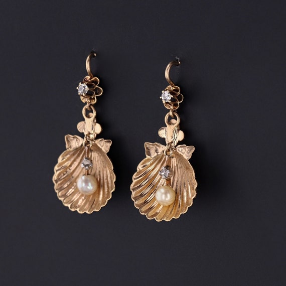 Antique Shell Earrings of 14k Gold - image 2