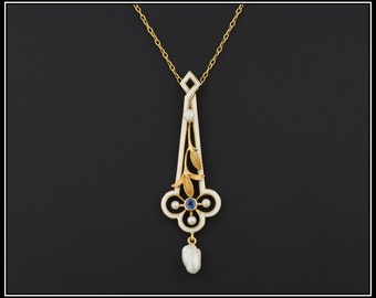 Art Nouveau Enamel Pendant of 14k Gold