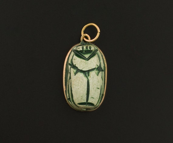 Scarab Charm | 14k Gold Scarab Charm | Faience Sca