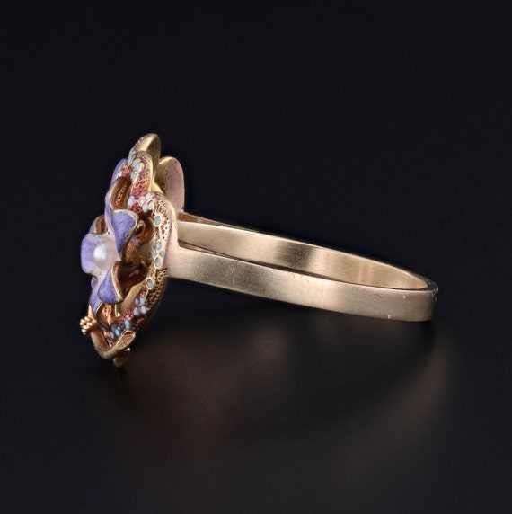 Antique Enamel Violet Heart Ring of 14k Gold - image 4