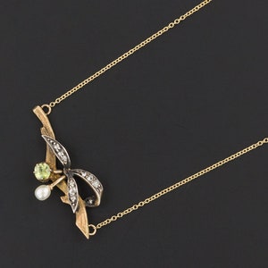 Antique Demantoid Diamond and Pearl Conversion Necklace of 14k Gold image 2