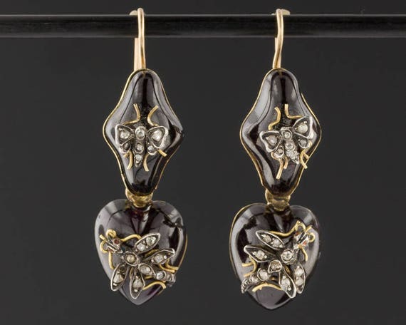 Antique Insect Garnet Earrings | Victorian Garnet