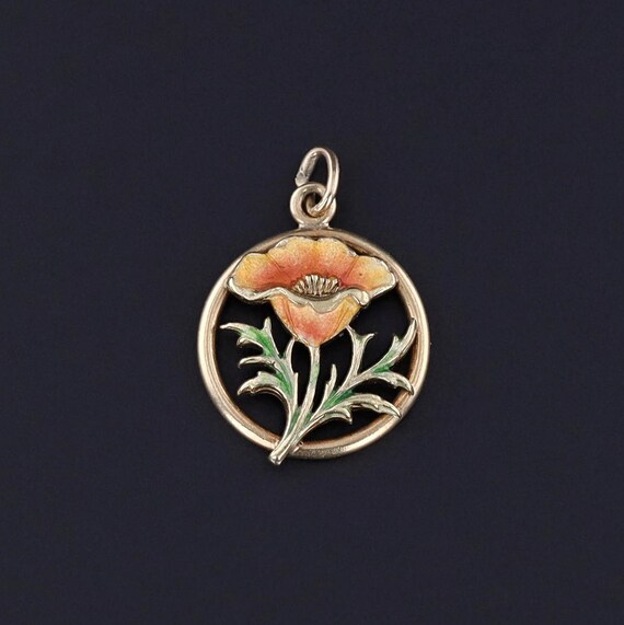 Antique Enamel Flower Charm of 14k Gold