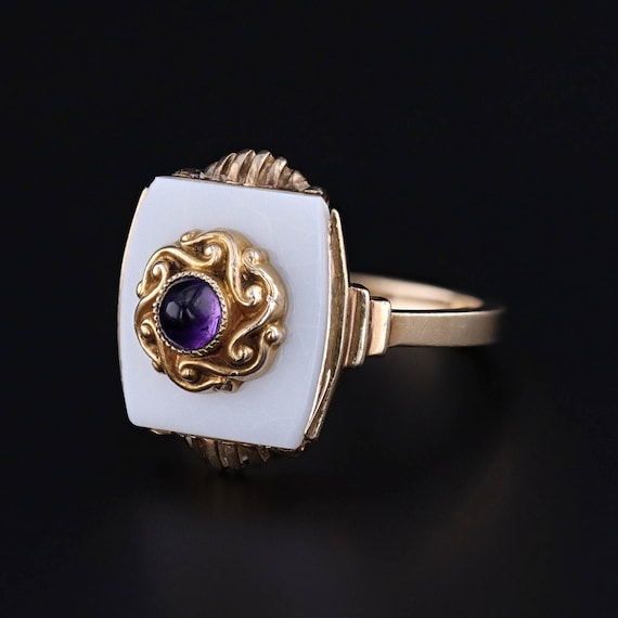 Vintage Amethyst and Agate Ring of 10k Gold - image 2