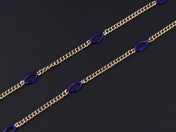 Vintage Blue Enamel 14k Gold Chain - image 2