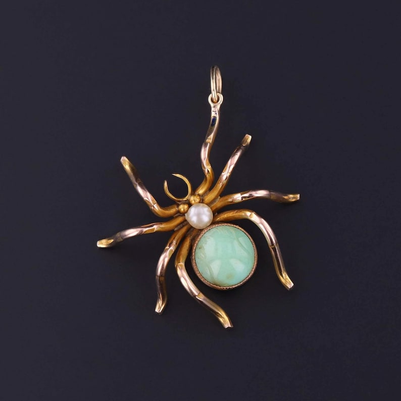 Vintage Turquoise Spider Pendant of 9k Gold
