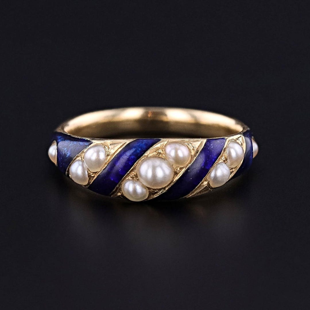Victorian Blue Enamel & Pearl Locket Ring of 18k Gold - Etsy