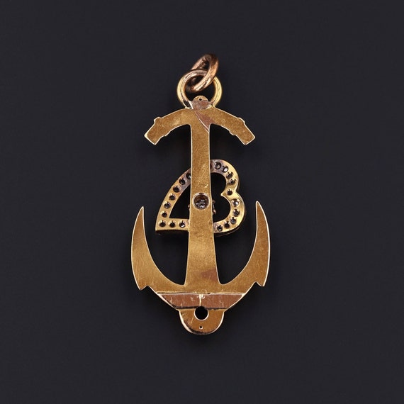 Antique Anchor with Diamond Heart Pendant of 18k … - image 3