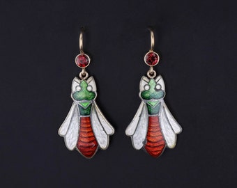 Antique Enamel & Garnet Bug Earrings