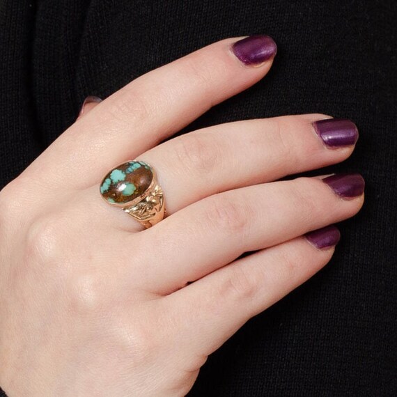 Vintage Turquoise Woman Ring of 10k Gold - image 5