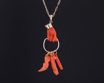 Antique Coral Hand Pendant of 14k Gold