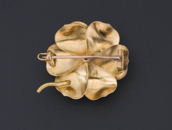 Antique Diamond Flower Brooch of 14k Gold - image 2