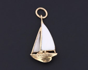 Vintage Enamel Sailboat Charm of 14k Gold