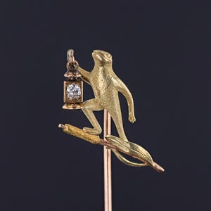 Antique Diamond Frog Stickpin of 14k Gold