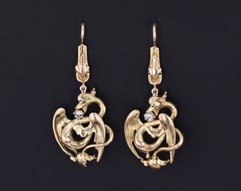 Antique Dragon Conversion Earrings of 14k Gold