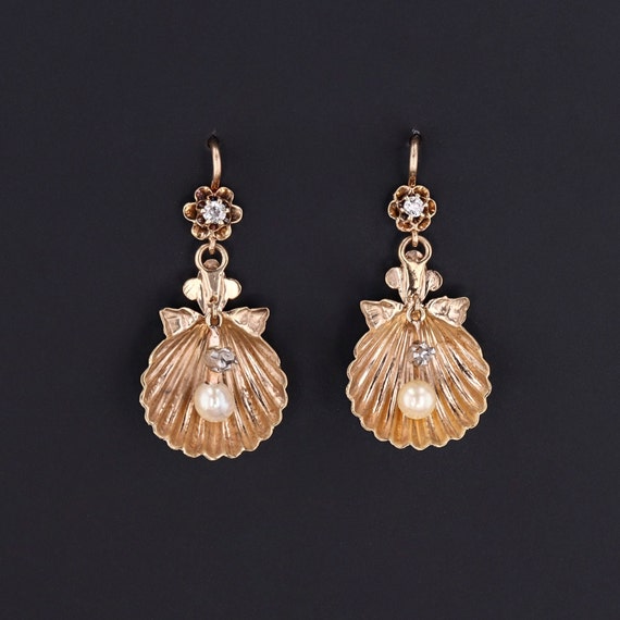 Antique Shell Earrings of 14k Gold - image 1