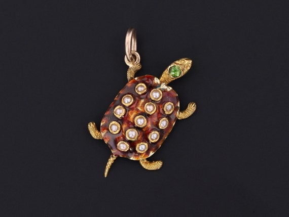 Vintage Turtle Charm | 14k Gold Charm | Enamel Tur