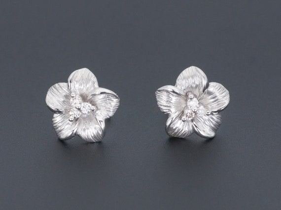 White Gold Flower Earrings | Vintage Diamond Flowe