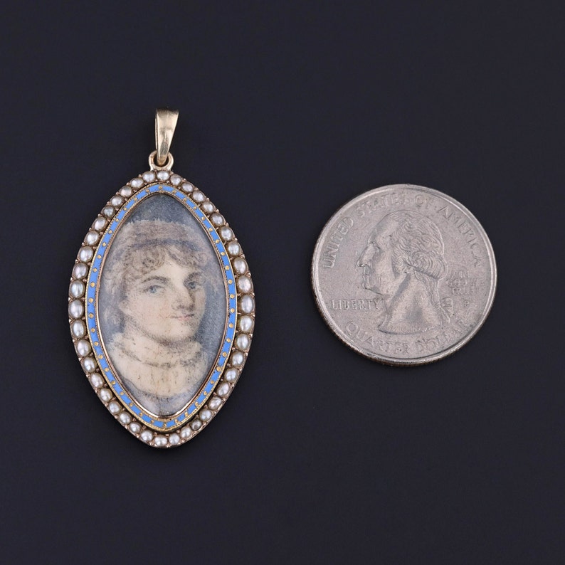 Georgian Hand Painted Portrait Miniature Pendant in 10k Gold image 2