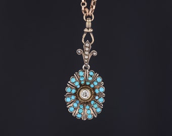 Antique Turquoise and Diamond Pendant