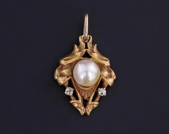 チャー　オパール オーバルチャーム ゴールド アンティーク ブラック オパール & パール チャーム 14K