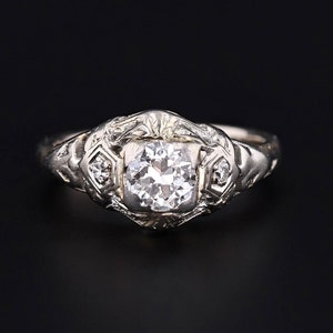 Anillo Art Decó de filigrana de diamantes en oro blanco de 18 k