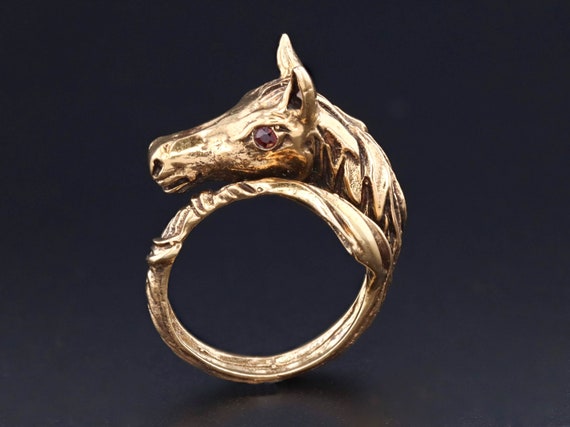 Vintage Horse Wrap Around Ring of 14k Gold - image 2