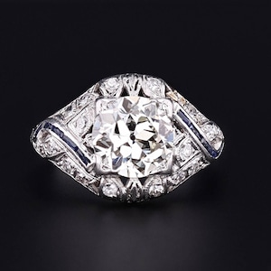 Anillo de compromiso de platino con diamantes con certificación Art Déco