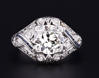 Art Deco Certified Diamond Engagement Ring of Platinum