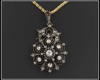 Victorian Diamond Pendant Silver Topped 14k Gold