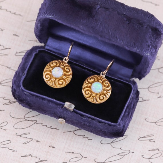 Antique Opal Earrings of 14k Gold