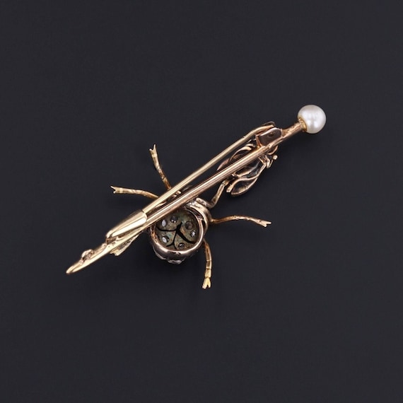 Victorian Diamond Insect Brooch Silver Topped 14k… - image 3